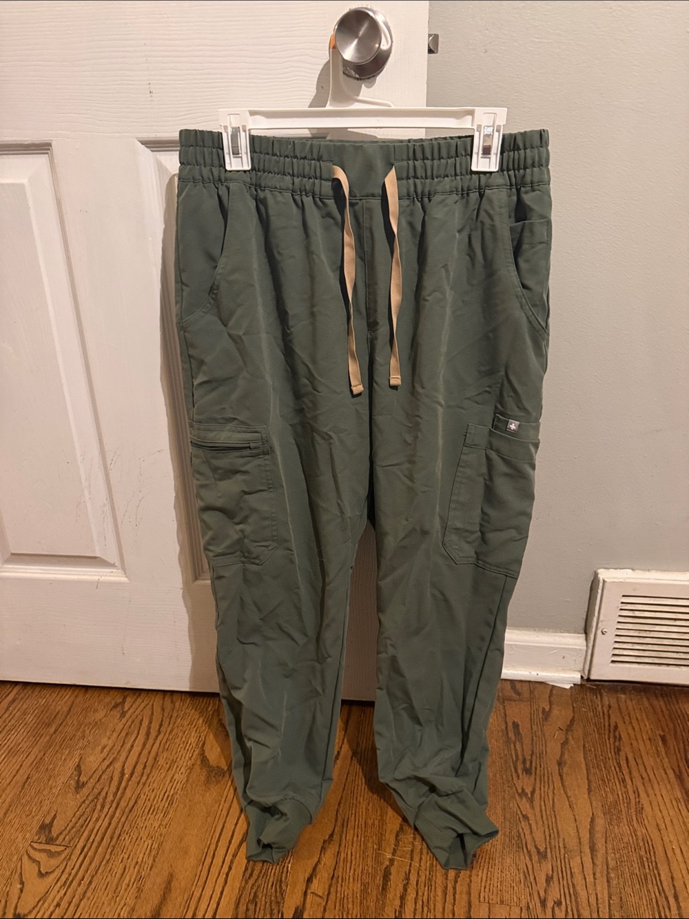 Figs Olive Cargo Jogger Pants with Tan Drawstring